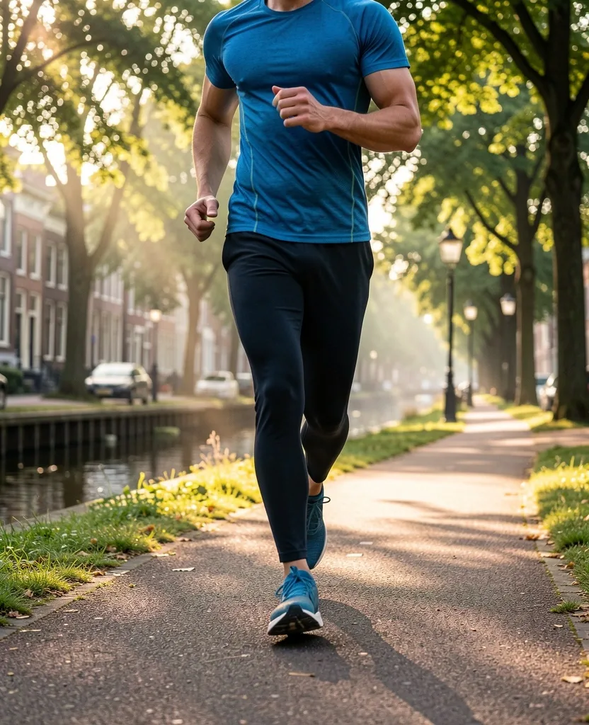 Actieve wandelaar in een Amsterdamse parkomgeving